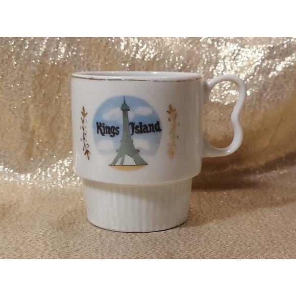 Vintage Kings Island Coffee Tea Cup Eiffel Tower Gold Tone Rim Souvenir Mug Ohio - Picture 1 of 9